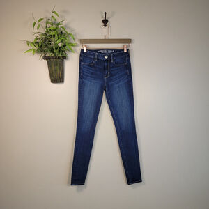 American Eagle Jeans Hi Rise Jegging Skinny Dark Blue Wash 360 Stretch AE 2 Long